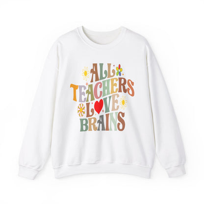 All Teachers Love Brains Halloween Sweatshirt Teacher Halloween Sweater Retro Halloween Sweatshirt Groovy Teacher Fall Season Apparel