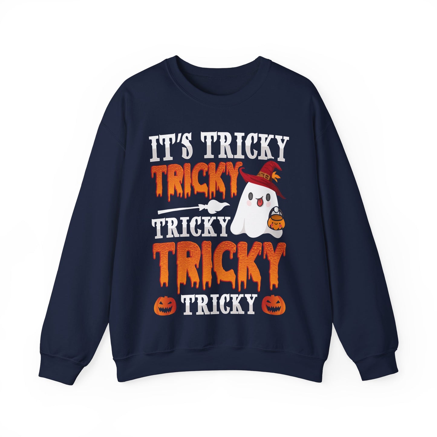 It's Tricky Sweatshirt Trick or Treat Sweater Funny Halloween Sweat Cute Halloween Ghost Crewneck Spooky Season Outfit Tricky Funny Ghost