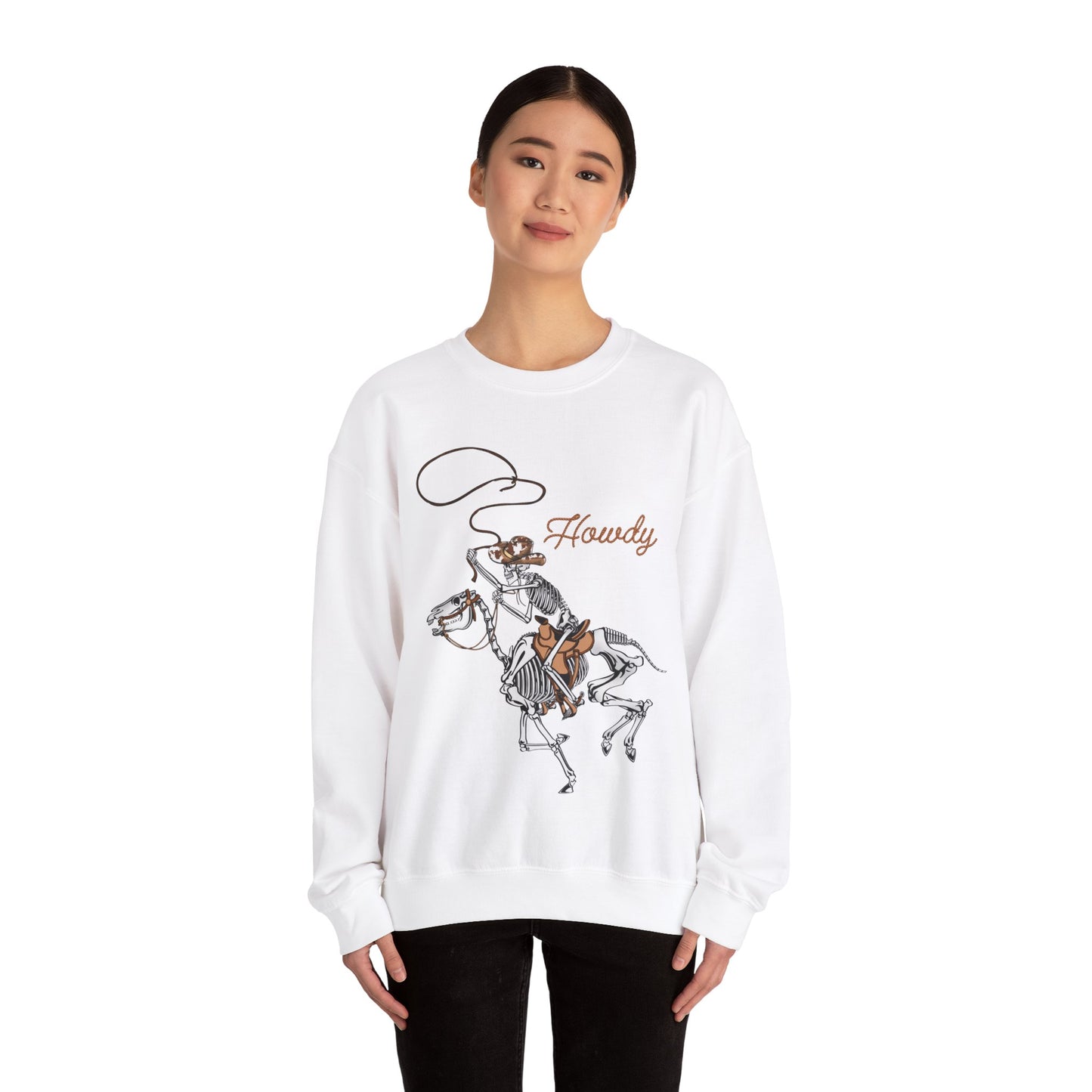 Howdy Halloween Sweatshirt Retro Western Halloween Sweater Skeleton Cowboy Horse Crewneck Halloween Party Sweatshirt Western Cowboy Yee Haw