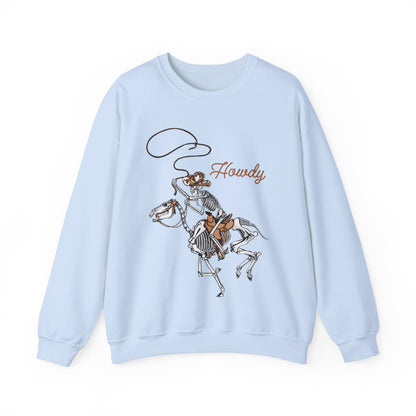 Howdy Halloween Sweatshirt Retro Western Halloween Sweater Skeleton Cowboy Horse Crewneck Halloween Party Sweatshirt Western Cowboy Yee Haw