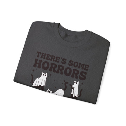 There's Some Horrors In This House Sweatshirt Funny Halloween Sweater Ghost Cat Sweater Retro Halloween Sweater Spooky Season Cat Lover Gift