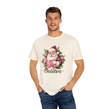 Comfort Colors® Believe Christmas Shirt 1950s Vintage Pink Santa Tshirt Vintage Christmas Believe T-shirt Retro Christmas Party Tee Believe