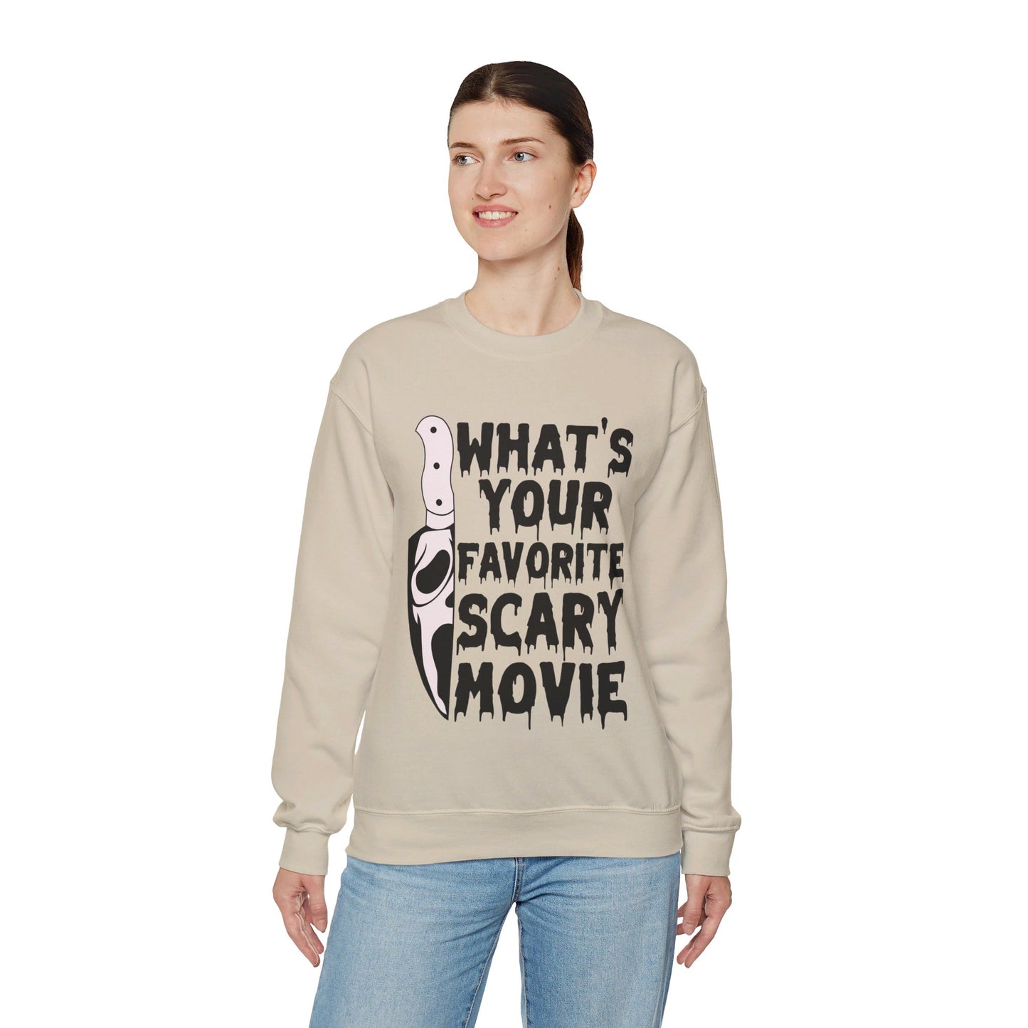 What's Your Favorite Scary Movie Sweatshirt Horror Movie Addict Sweater Ghostface Halloween Sweatshirt Scream Sweater Gift Horror Movie Club