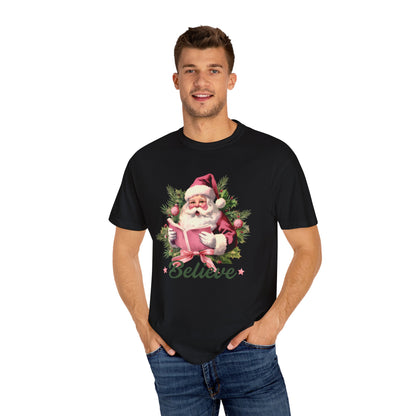 Comfort Colors® Believe Christmas Shirt 1950s Vintage Pink Santa Tshirt Vintage Christmas Believe T-shirt Retro Christmas Party Tee Believe