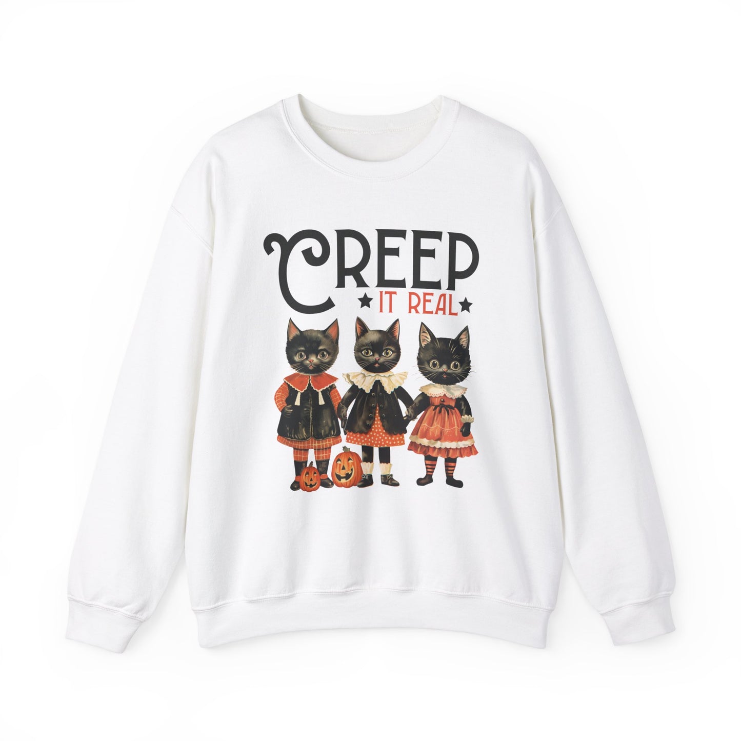 Creep It Real Sweatshirt Vintage 1950s Halloween Sweater Retro Halloween Sweatshirt Funny Black Cats Halloween Apparel Fall Season Cat Lover