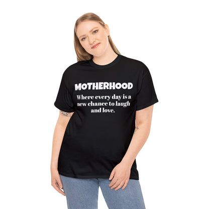 Fun Mom's Unisex Heavy Cotton Tee, "MOTHERHOOD", Mother's Day Gift, T-shirt for Her, Ladies Adult Unique Novelty Present