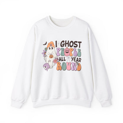 I Ghost People Year Round Sweatshirt Funny Halloween Sweater Retro Halloween Sweatshirt Cool Ghost Halloween Apparel Groovy Spooky Season