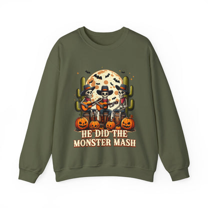 He Did The Monster Mash Sweatshirt Funny Western Halloween Sweater Vintage Skeleton Cowboy Band Funny Fall Pumpkin Sweatshirt Halloween Gift