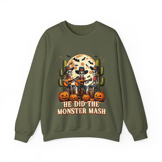 He Did The Monster Mash Sweatshirt Funny Western Halloween Sweater Vintage Skeleton Cowboy Band Funny Fall Pumpkin Sweatshirt Halloween Gift