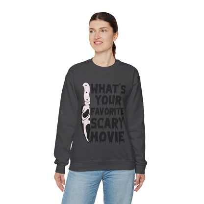 What's Your Favorite Scary Movie Sweatshirt Horror Movie Addict Sweater Ghostface Halloween Sweatshirt Scream Sweater Gift Horror Movie Club