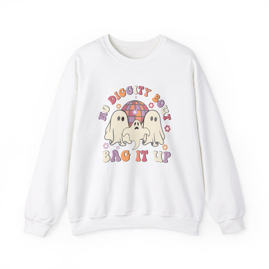 No Diggity Bout To Bag It Up Halloween Sweatshirt Retro Halloween Sweater Retro Halloween Apparel Groovy Spooky Season Crewneck Cute Ghosts