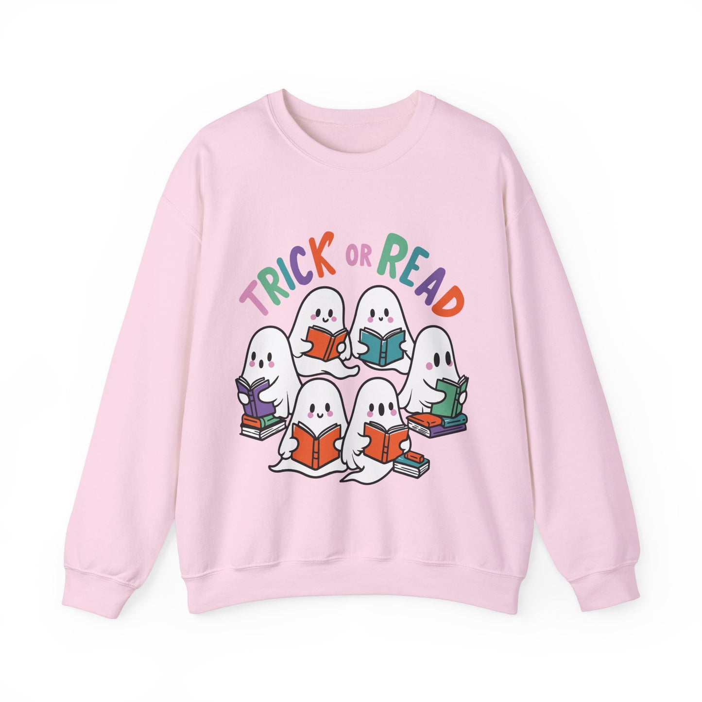 Halloween Teacher Sweatshirt Trick or Read Sweater Library Book Lover Pullover Librarian Sweatshirt Cute Ghosts Reading Books Sweater Gift 2