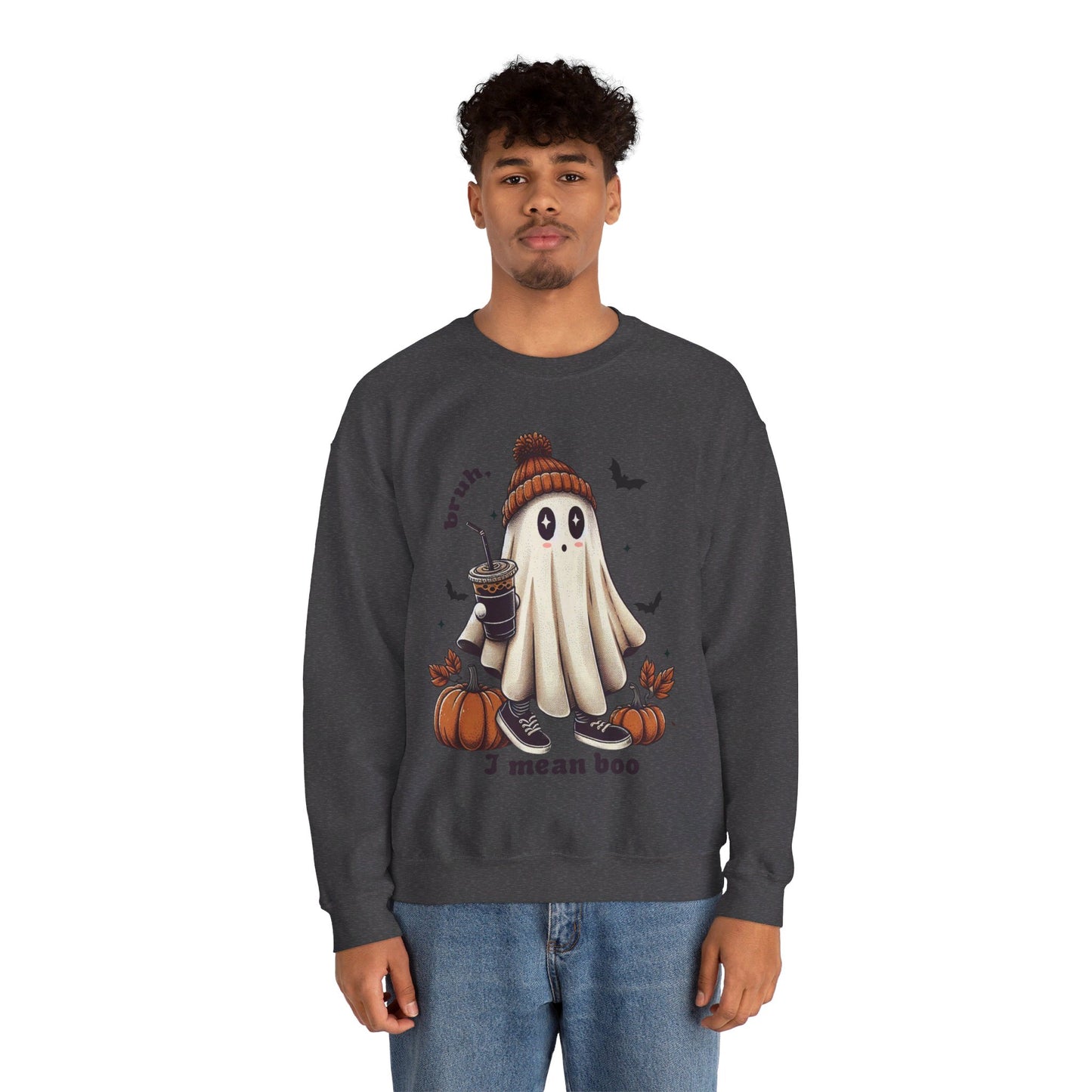 Bruh I Mean Boo Sweatshirt Cute Ghost Sweater Retro Halloween Pullover Sweatshirt Funny Halloween Sweater Boujee Ghost Crewneck Boujee Gift