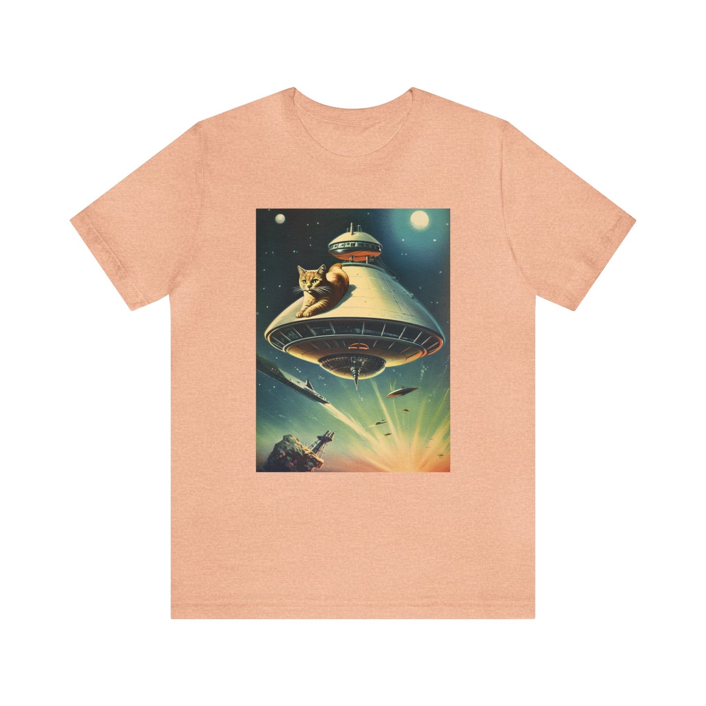 Funny Spaceship Cat UFO Shirts Retro Vintage Graphic Galaxy Cat Unisex T-Shirt Unique Flying Saucer UAP tshirt Cat Lover Tee Weird Cool Gift