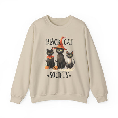 The Black Cat Society Halloween Sweatshirt Vintage Cats 1950s Halloween Sweater Retro Spooky Fall Season Funny Sweater Halloween Cat Lover