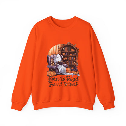 Born To Read Forced To Work Sweatshirt Funny Halloween Ghost Reading Book Sweater Book Addict Gift Book Lover Pullover Sweater Librarian Gift