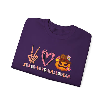 Peace Love Halloween Sweatshirt Funny Halloween Sweater Pumpkin Skeleton Spooky Season Lover Peace Love Pumpkin Sweatshirt Retro Halloween