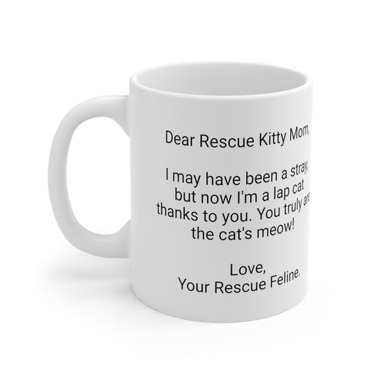 Rescue Cat Mother's Day 11oz Coffee Mug,".I'm a lap cat thanks...",Funny Novelty Cat Mother's Present, Rescue Cat Mom Gift, Feline Lover Cup