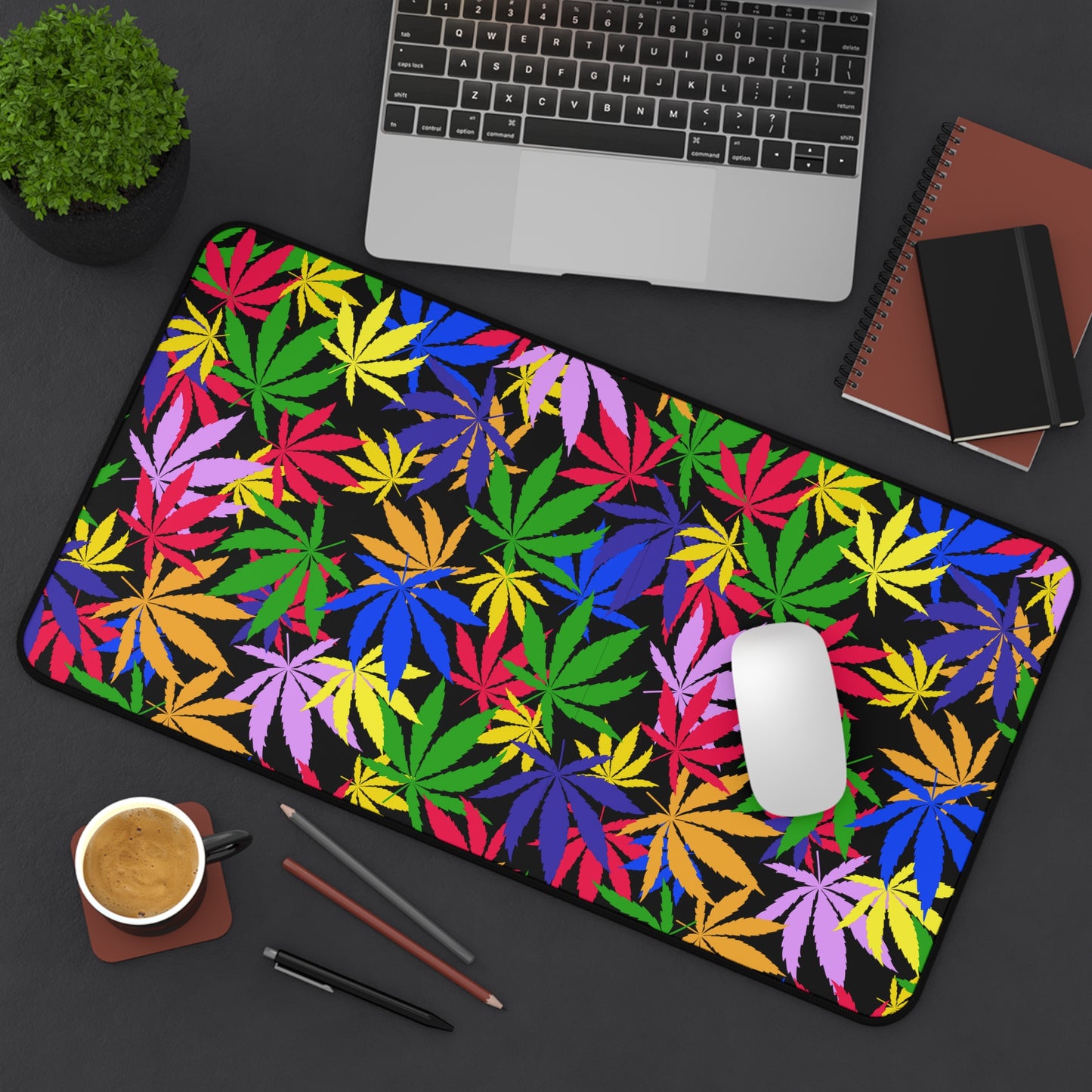 Cannabis Gaming Desk Mat Colorful Office Desk Accessory Marijuana Mouse Pad Pot Leaves Desk Pad Weed Large Mousepad XL Unique Gift Men