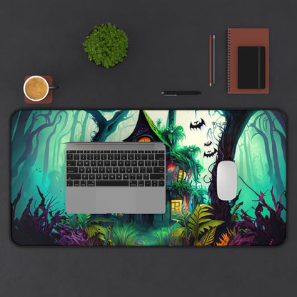 Retro Halloween Desk Mat Haunted House Office Desk Accessory Whimsigoth Large Mouse Pad Spooky Bats Desk Pad XL Neon Forest Gaming Mousepad