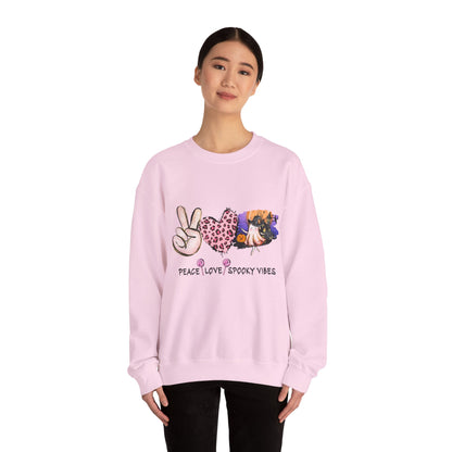 Peace Love Spooky Vibes Sweatshirt Retro Vintage Halloween Sweater Funny Halloween Apparel Spooky Season Crewneck Trendy Boho Halloween Gift