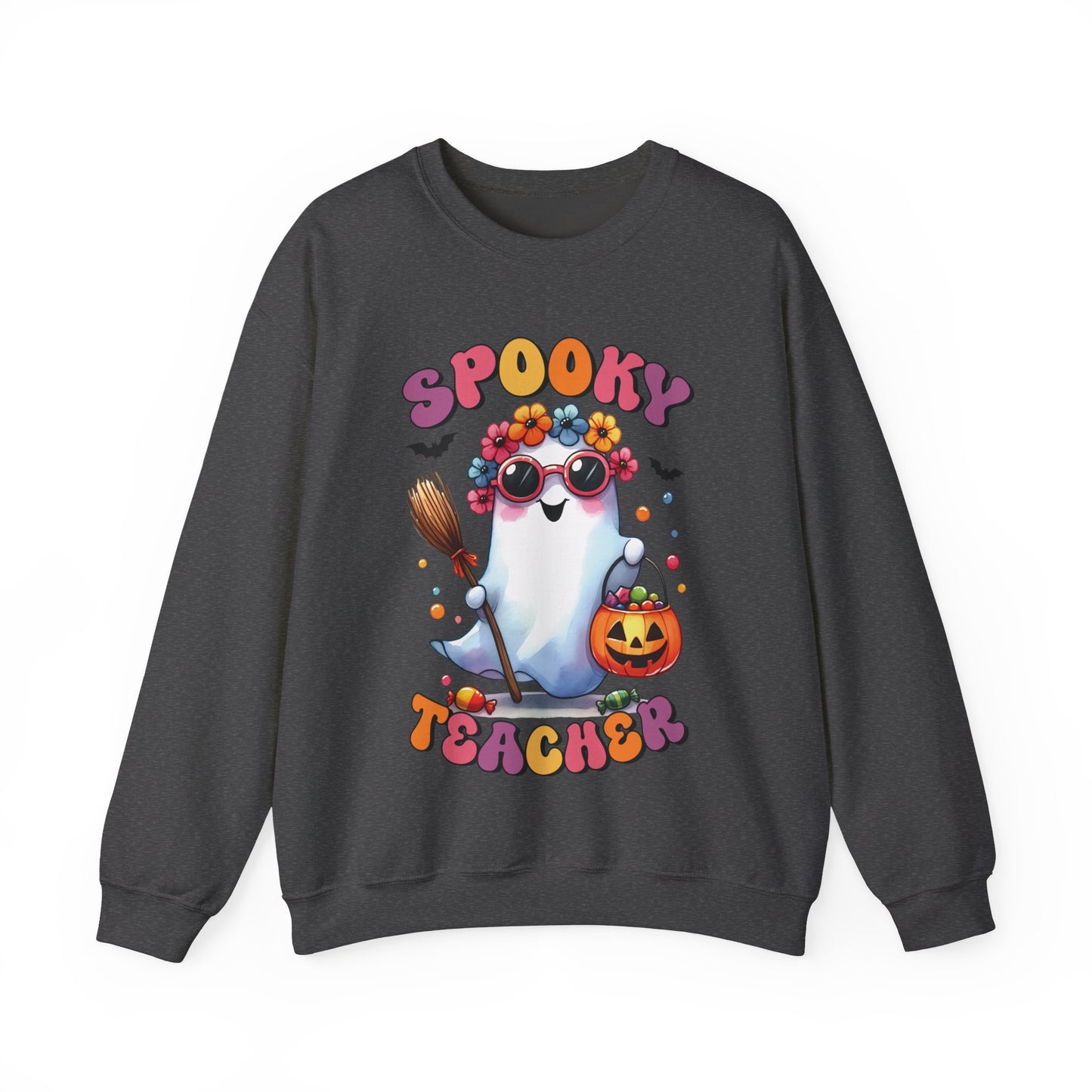 Retro Spooky Teacher Sweatshirt Halloween Teacher Sweater Funny Ghost Teacher Pullover Sweater Groovy Halloween Teacher Gift Spooky Teacher