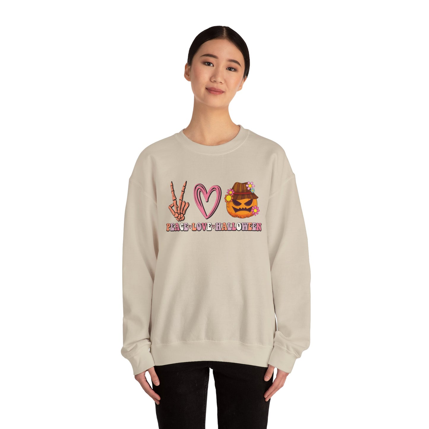 Peace Love Halloween Sweatshirt Funny Halloween Sweater Pumpkin Skeleton Spooky Season Lover Peace Love Pumpkin Sweatshirt Retro Halloween