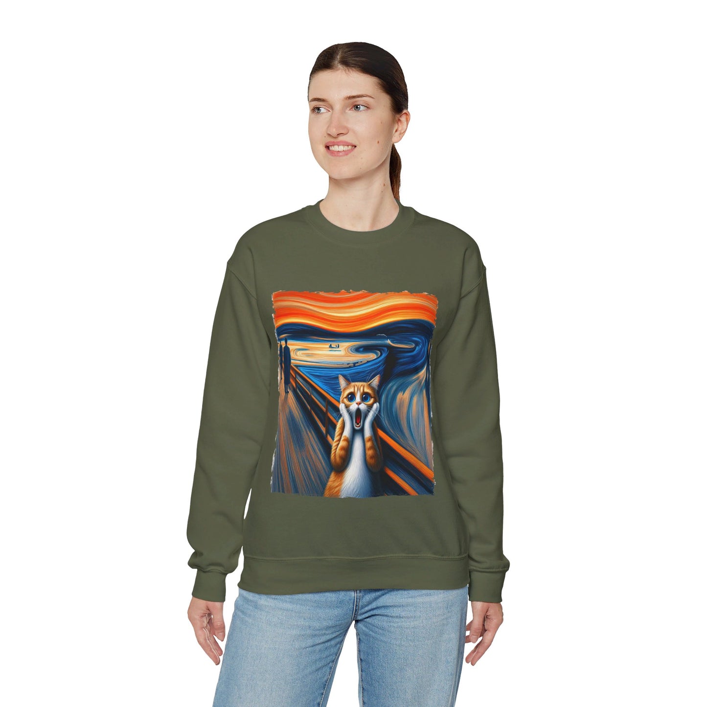 Funny Edvard Munch Cat Sweatshirt Funny The Scream-ing Cat Art Painting Sweater Parody of Edvard Munch Cat Sweater Unique Art Cat Lover Gift