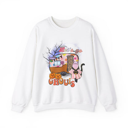 Lets Go Ghouls Sweatshirt Retro Halloween Sweater Funny Cat Halloween Sweat Spooky Season Crewneck Groovy Girls Trip Halloween Party Outfit