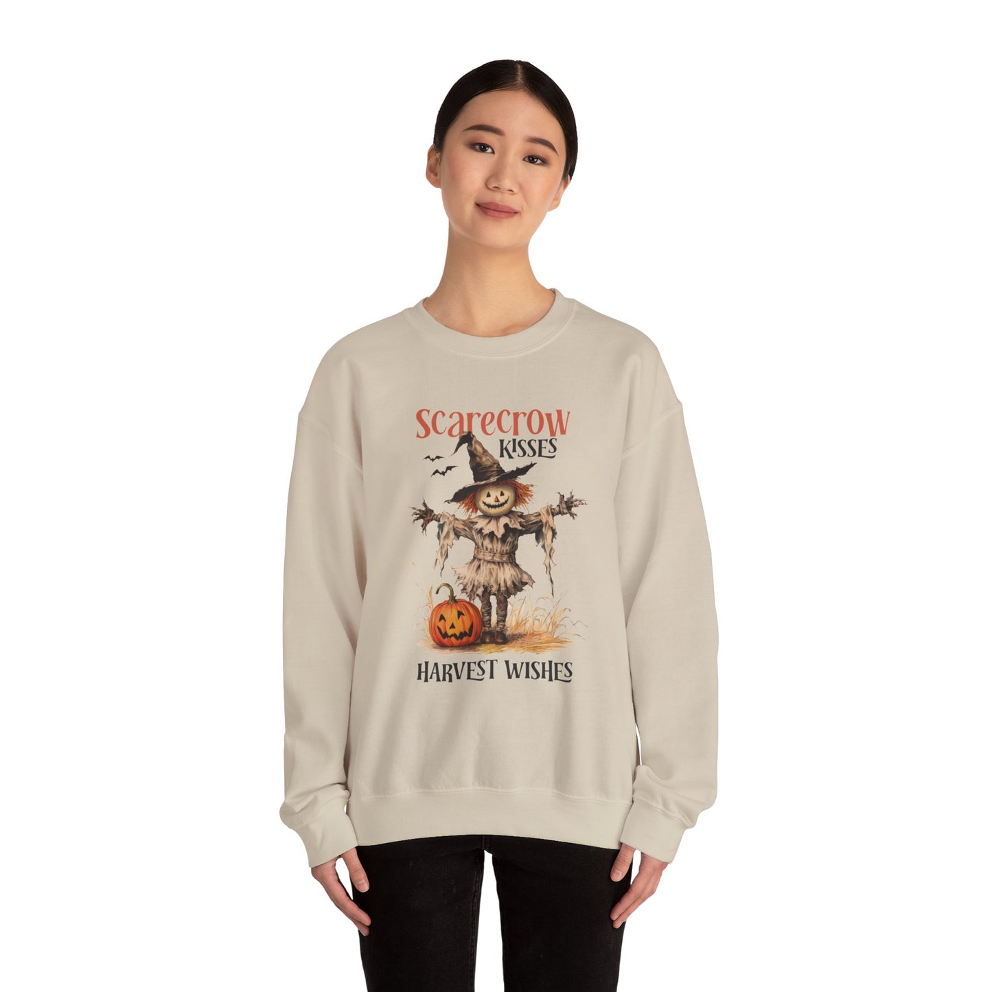 Scarecrow Kisses And Harvest Wishes Sweatshirt Vintage 1950s Halloween Sweater Pumpkin Fall Harvest Sweatshirt Funny Sweater Retro Spooky