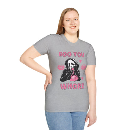 Boo You Whore Unisex T-shirt Funny Halloween T-shirt Spooky Season TShirt Horror Movie Halloween Outfit Ghostface Valentine T-Shirt Gift 2