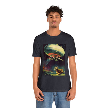 Funny Spaceship Cat UFO Shirts Unique Flying Saucer Weird Cool Gift Retro Vintage Graphic UAP tshirt Galaxy Cat Unisex T-Shirt Cat Lover Tee