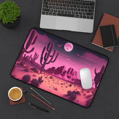 Western Halloween Desk Mat Spooky Office Desk Accessories Pink Desert Mouse Pad Creepy Bats Desk Pad Large Gaming Mousepad XL Unique Gift