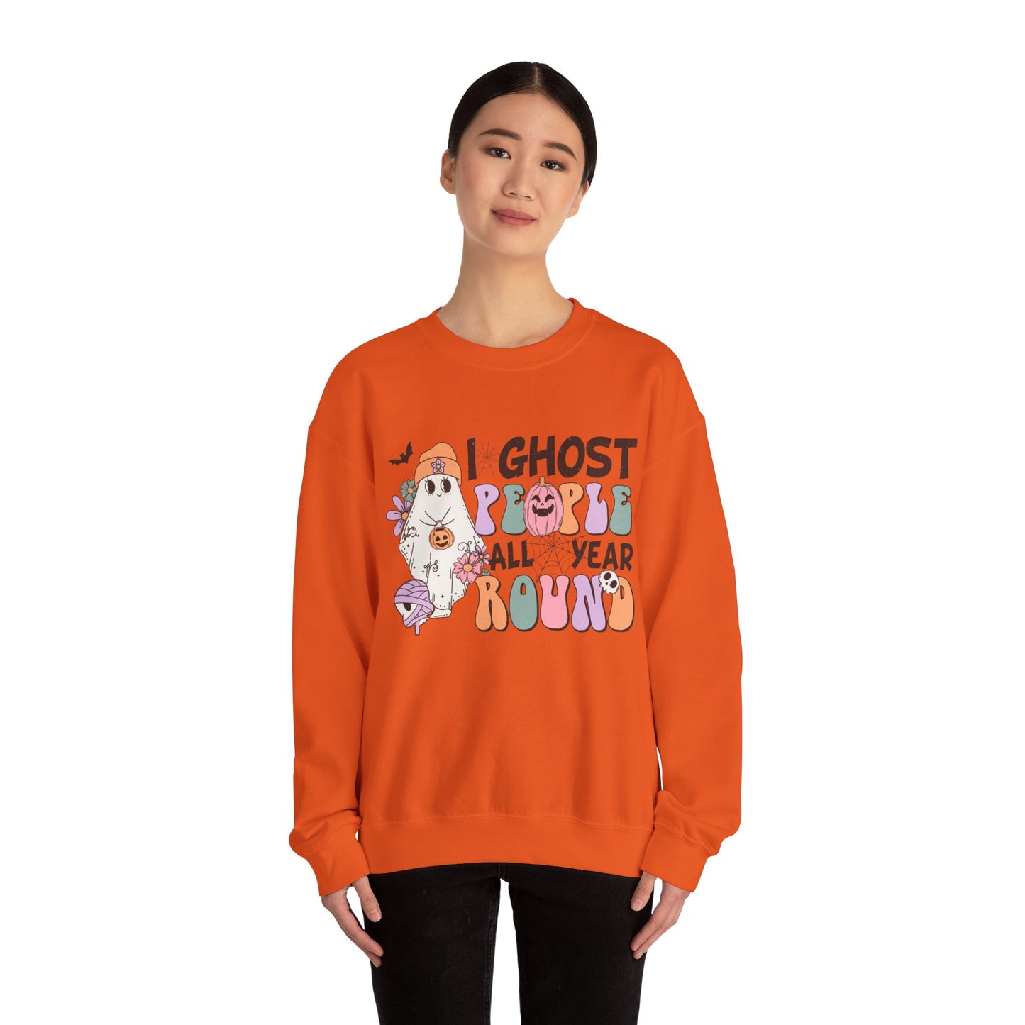 I Ghost People Year Round Sweatshirt Funny Halloween Sweater Retro Halloween Sweatshirt Cool Ghost Halloween Apparel Groovy Spooky Season