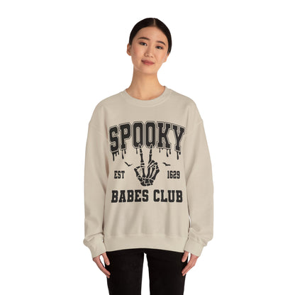 Spooky Babes Club Halloween Sweatshirt Est 1629 Cute Halloween Crewneck Fall Sweater Cool Halloween Apparel Skeleton Hand Unique Women Gift