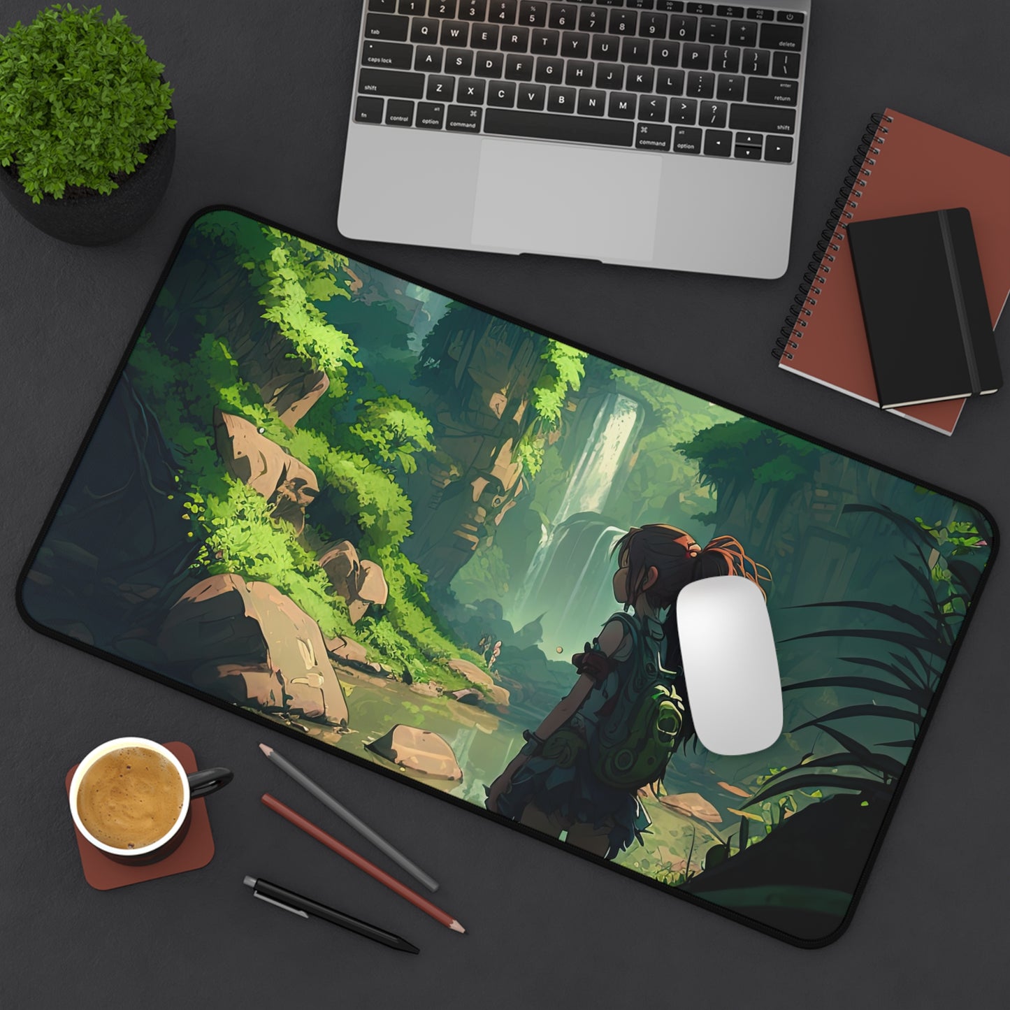 Anime Amazon Rainforest Desk Mat Japanese Office Desk Accessory Manga Waterfall Mouse Pad XL Desk Pad Large Gaming Mousepad Unique Gift Idea