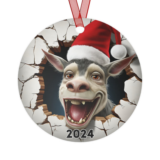 3D Breakthrough Fun Donkey Ornament 2024 Christmas Decoration Round Metal Holiday 2024 Gift Idea Farm Animal Exchange Gift White Elephant