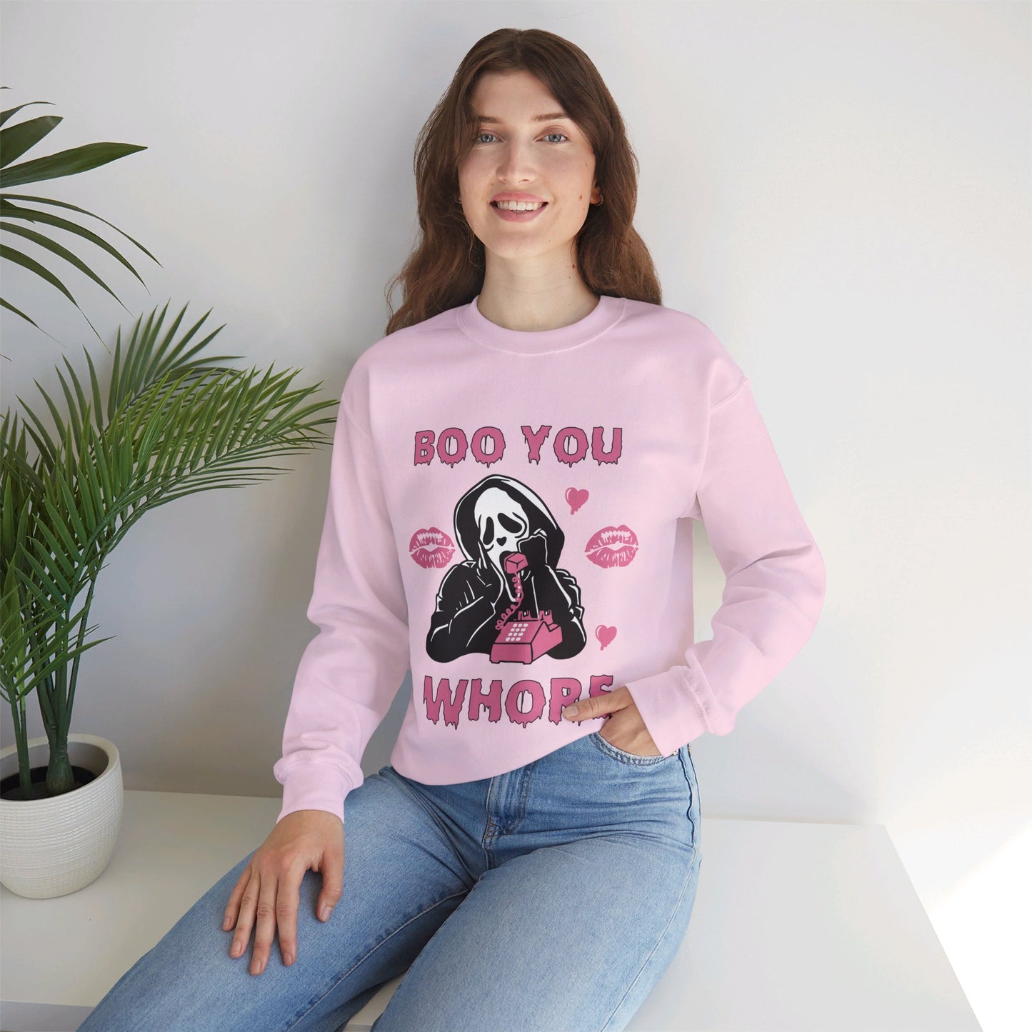 Boo You Whore Sweatshirt Funny Halloween Sweater Spooky Season Sweatshirt Horror Movie Halloween Outfit Ghostface Valentine Sweatshirt Gift