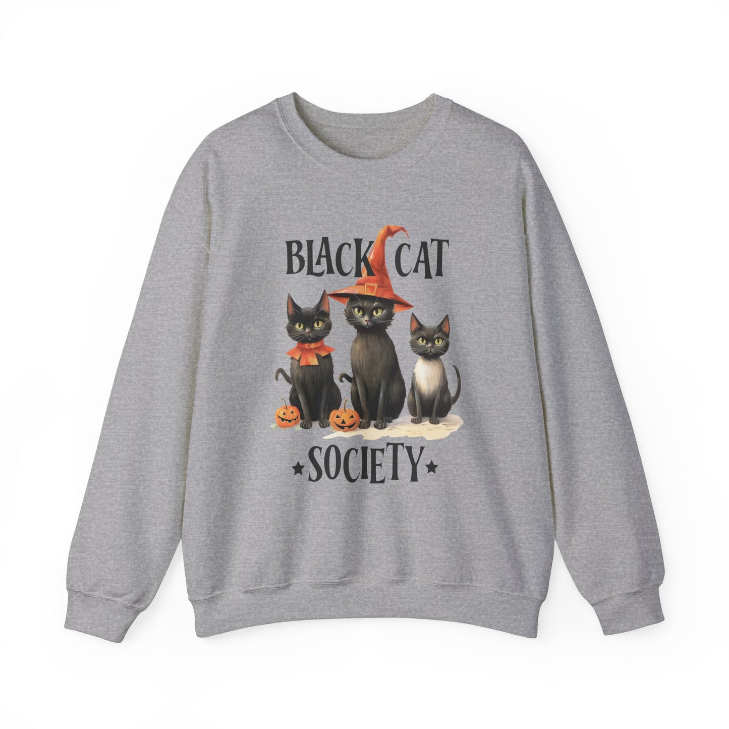 The Black Cat Society Halloween Sweatshirt Vintage Cats 1950s Halloween Sweater Retro Spooky Fall Season Funny Sweater Halloween Cat Lover