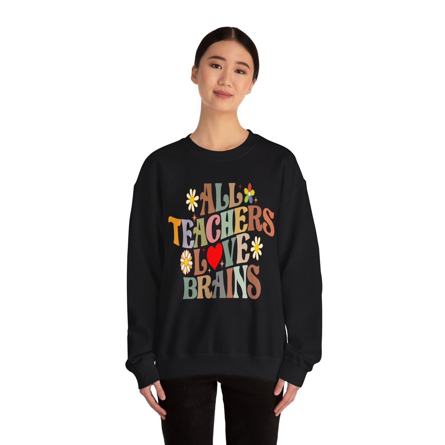 All Teachers Love Brains Halloween Sweatshirt Teacher Halloween Sweater Retro Halloween Sweatshirt Groovy Teacher Fall Season Apparel