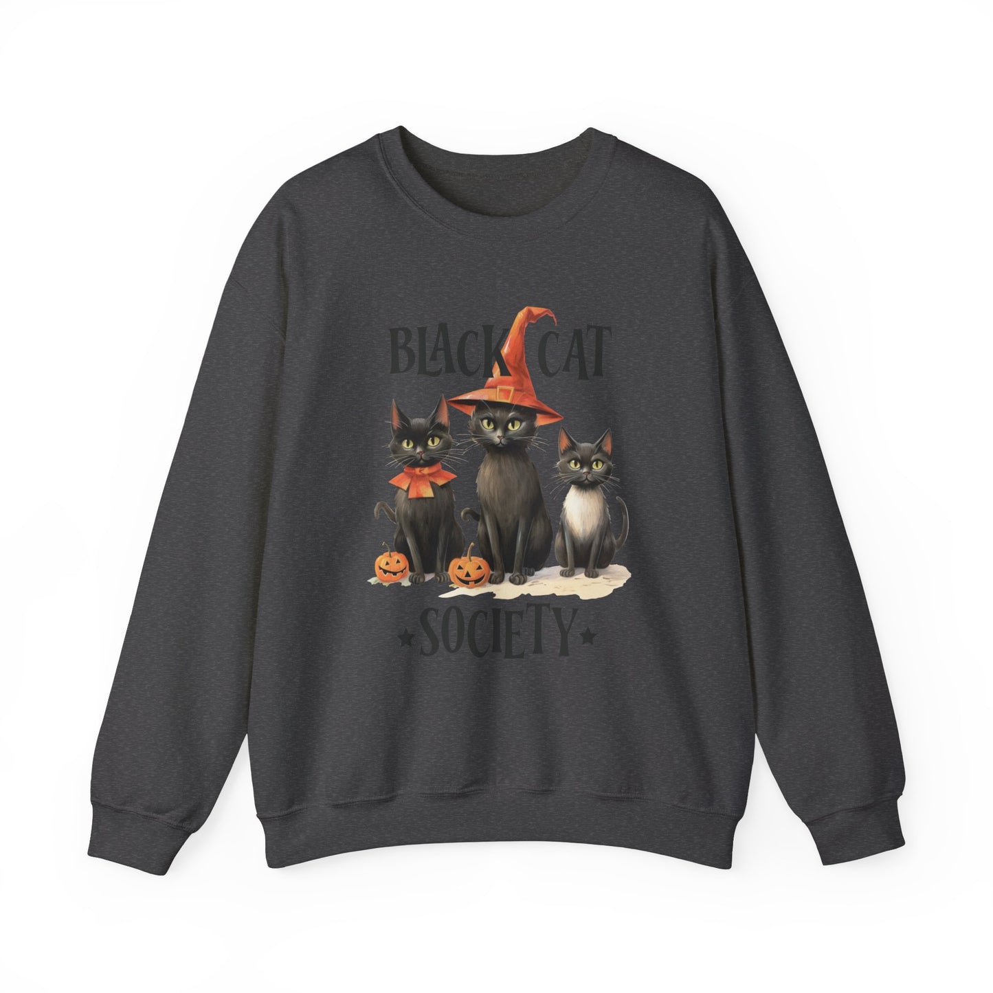 The Black Cat Society Halloween Sweatshirt Vintage Cats 1950s Halloween Sweater Retro Spooky Fall Season Funny Sweater Halloween Cat Lover