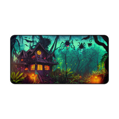 Retro Halloween Desk Mat Haunted House Office Desk Accessory Whimsigoth Mouse Pad Spooky Bats Desk Pad XL Creepy Spiders Gaming Mousepad