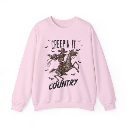 Creepin It Country Sweatshirt Western Rodeo Skeleton Halloween Sweater Spooky Costume Pullover Sweater Western Halloween Spooky Season Gift2