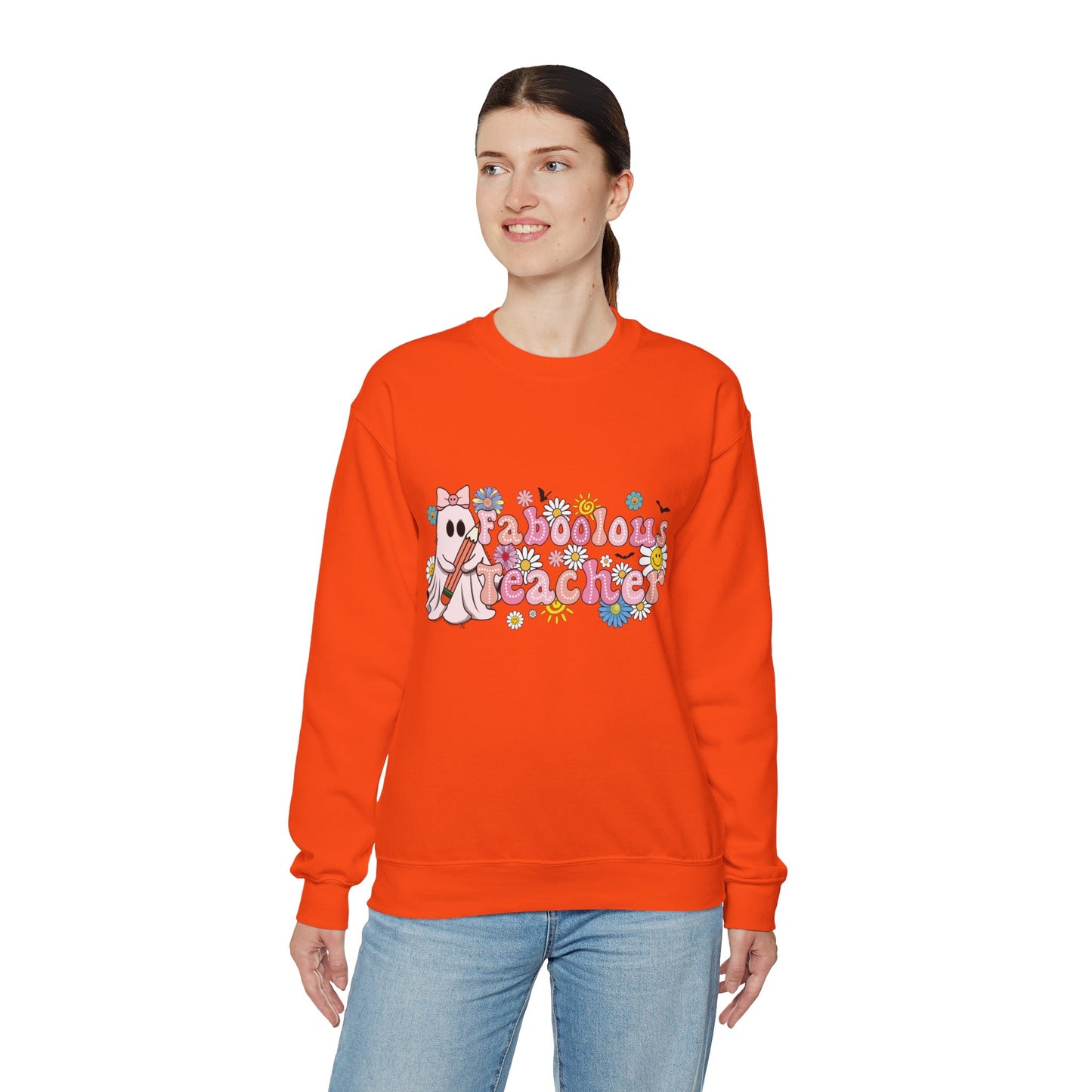 Fabulous Teacher Sweatshirt Halloween Teacher Sweater Retro Groovy Ghost Teacher Pullover Sweater Spooky Season Ghost Teacher Halloween Gift