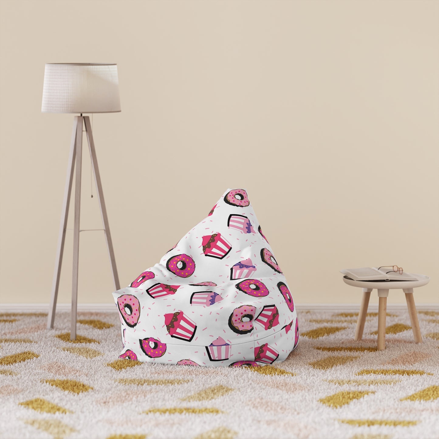 Cupcakes Donuts Bean Bag Chair Cover Playroom Pink Beanbag Living Room Home Aesthetic Decor Teens Dorm Bedroom Girls Games Room Chair Gift