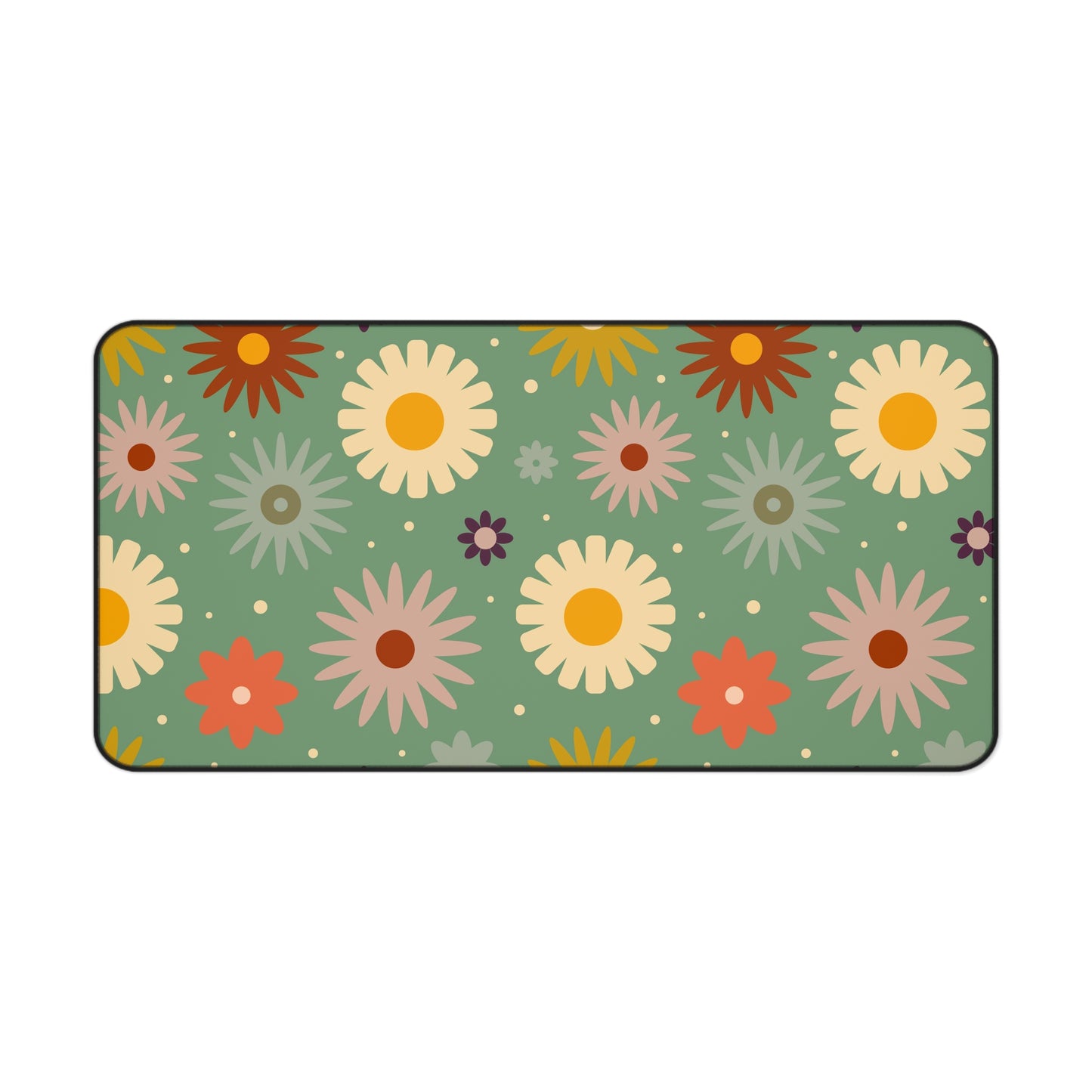 Retro Floral Desk Mat 60s 70s Groovy Hippie Flower Power Office Desk Accessories Vintage Mouse Pad Funky Boho Chic Desk Pad Gift Idea Ladies