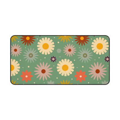 Retro Floral Desk Mat 60s 70s Groovy Hippie Flower Power Office Desk Accessories Vintage Mouse Pad Funky Boho Chic Desk Pad Gift Idea Ladies