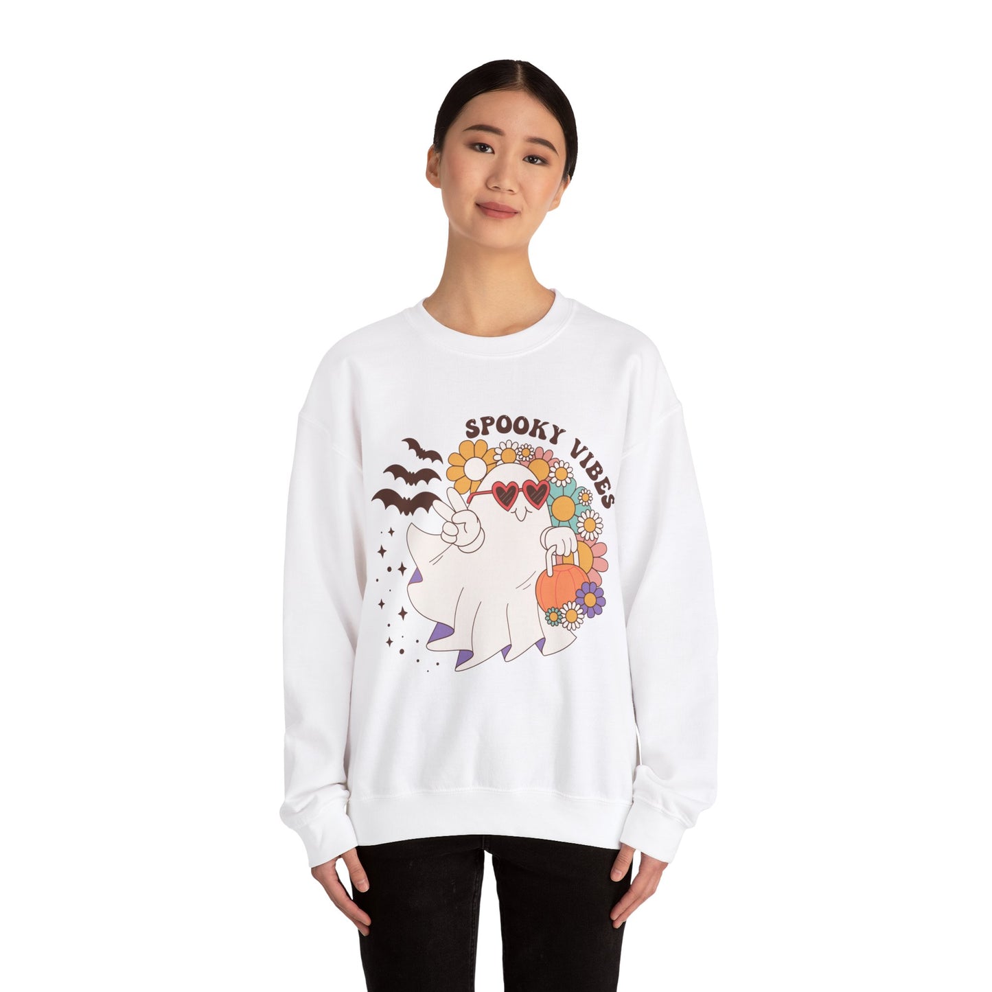 Spooky Vibes Halloween Sweatshirt Retro Groovy Ghost Sweater Groovy Halloween Sweater Retro Spooky Season Apparel Cute Spooky Vibes Ghost