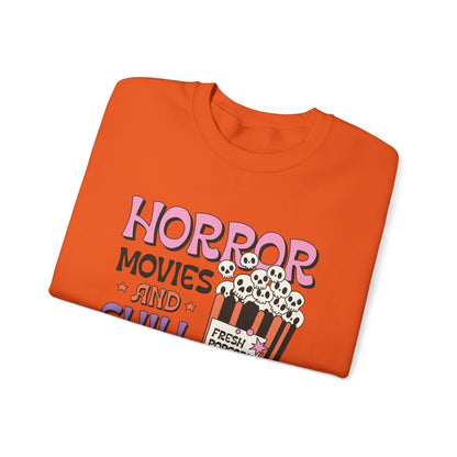 Horror Movies and Chill Sweatshirt Whimsigoth Halloween Sweater Horror Lover Sweatshirt Spooky Popcorn Cute Halloween Scary Movie Fan Gift