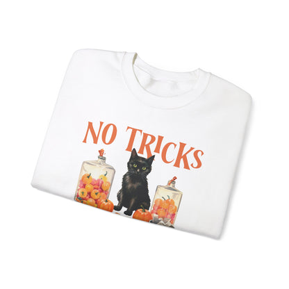 No Tricks Just Treats Sweatshirt Vintage 1950s Halloween Sweater Halloween Party Sweatshirt Retro Halloween Fall Sweater Funny Cat Lover